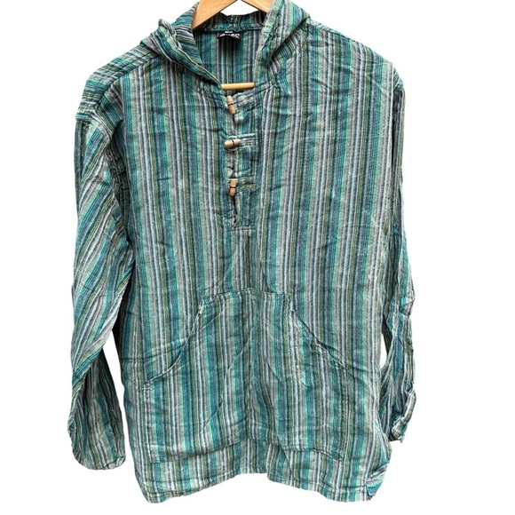 SHOP Therapy Mens Striped toggle, button Hoodie, Shirt L Grunge, Goth Streetwear - Picture 3 of 9